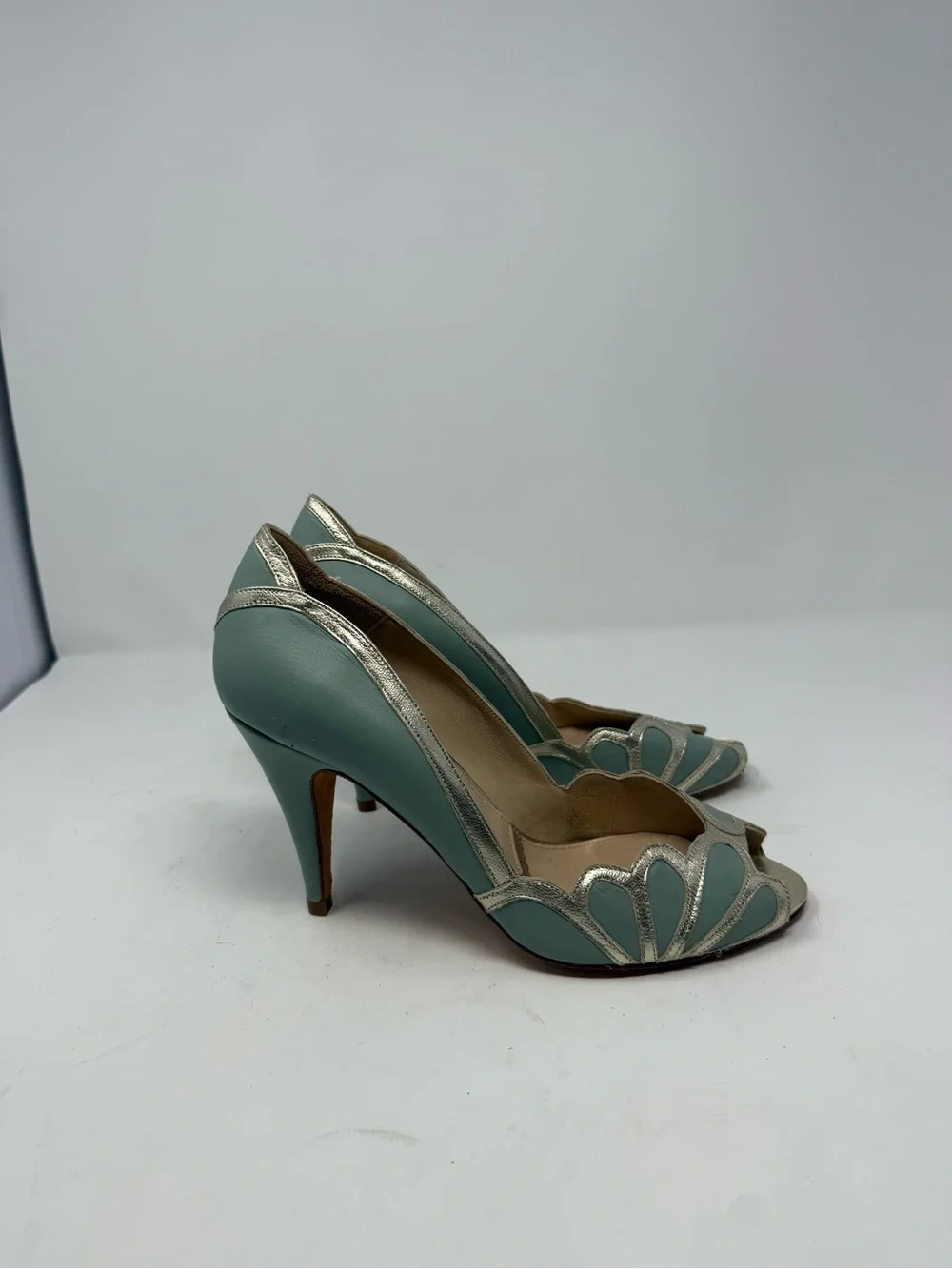 Rachel Simpson Isabelle Mint Leather Vintage Peep Toe Heel Size US 9